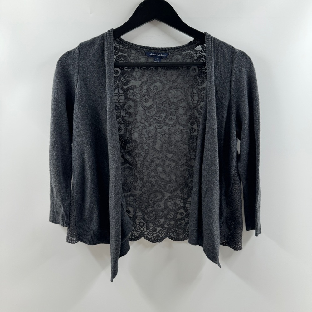 American Eagle Charcoal Grey Lace Back Cardigan Cover Up Women’s Size Small